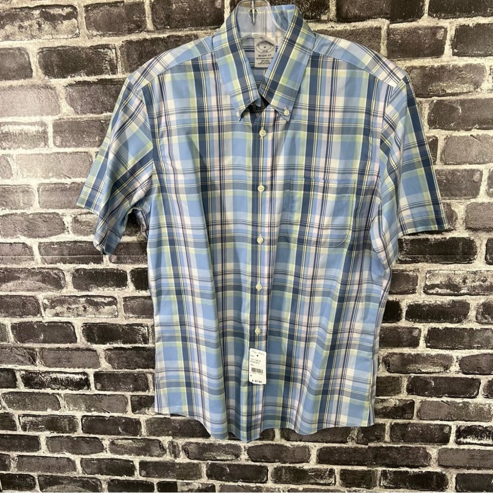 NWT Brooks Brothers Plaid Short Sleeve Regular Fit Shirt
